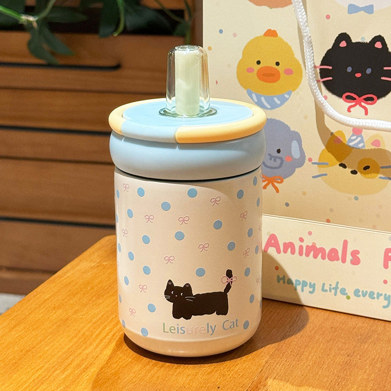 Vaso térmico con tapa abatible y diseño de gato