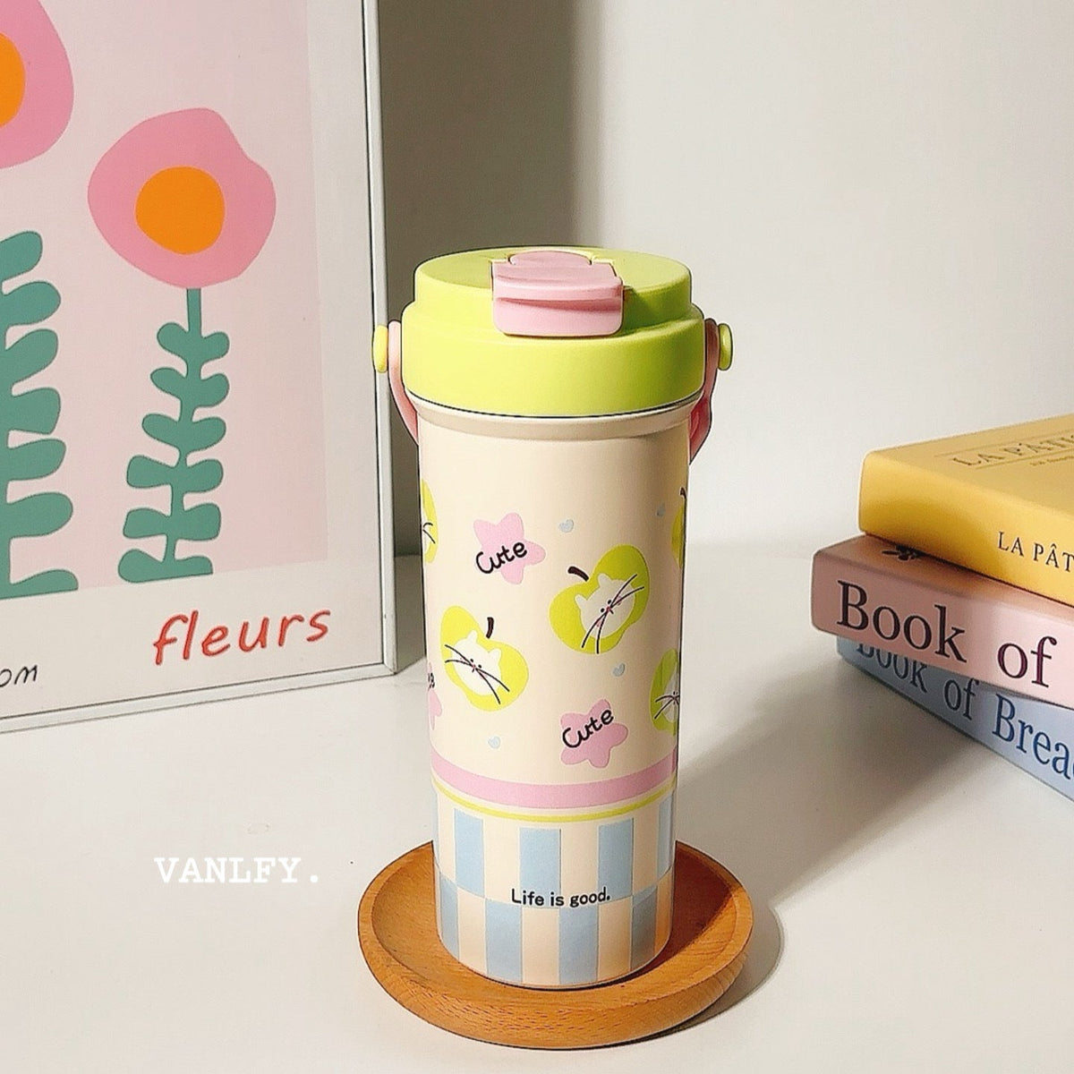 Vaso térmico con tapa abatible y diseño de perrito adorable