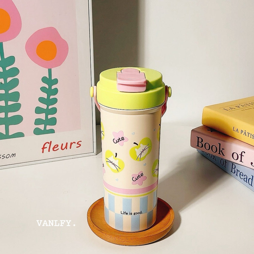 Vaso térmico con tapa abatible y diseño de perrito adorable
