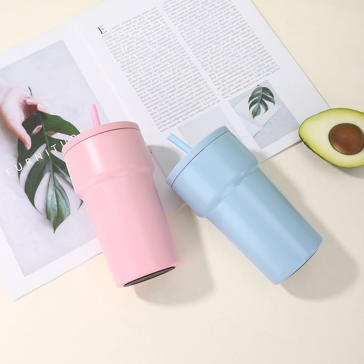 Vaso térmico unisex con tapa antipolvo y pajita