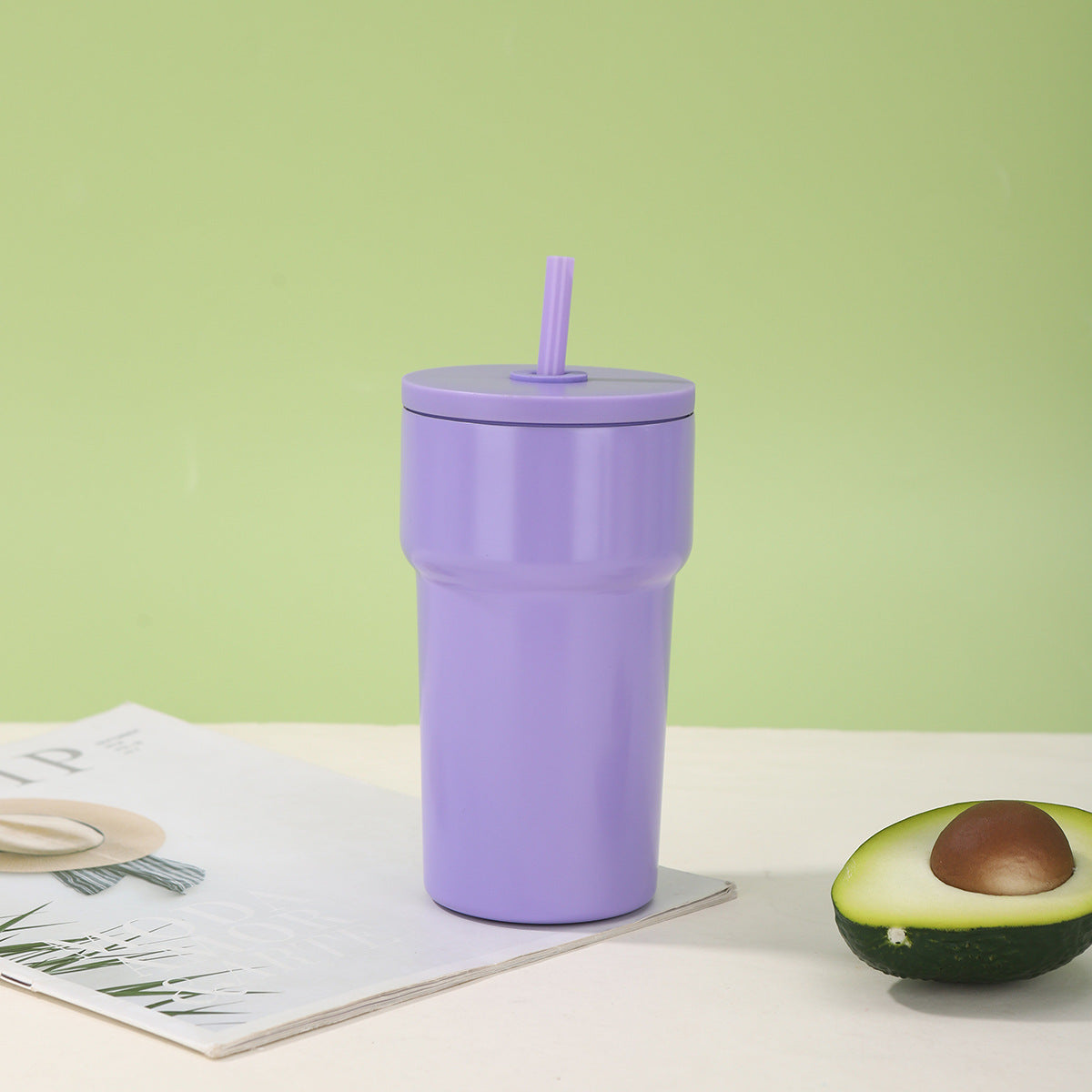 Vaso térmico unisex con tapa antipolvo y pajita