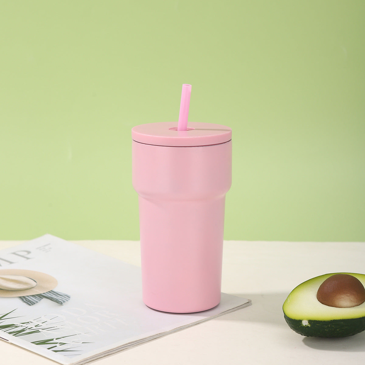 Vaso térmico unisex con tapa antipolvo y pajita