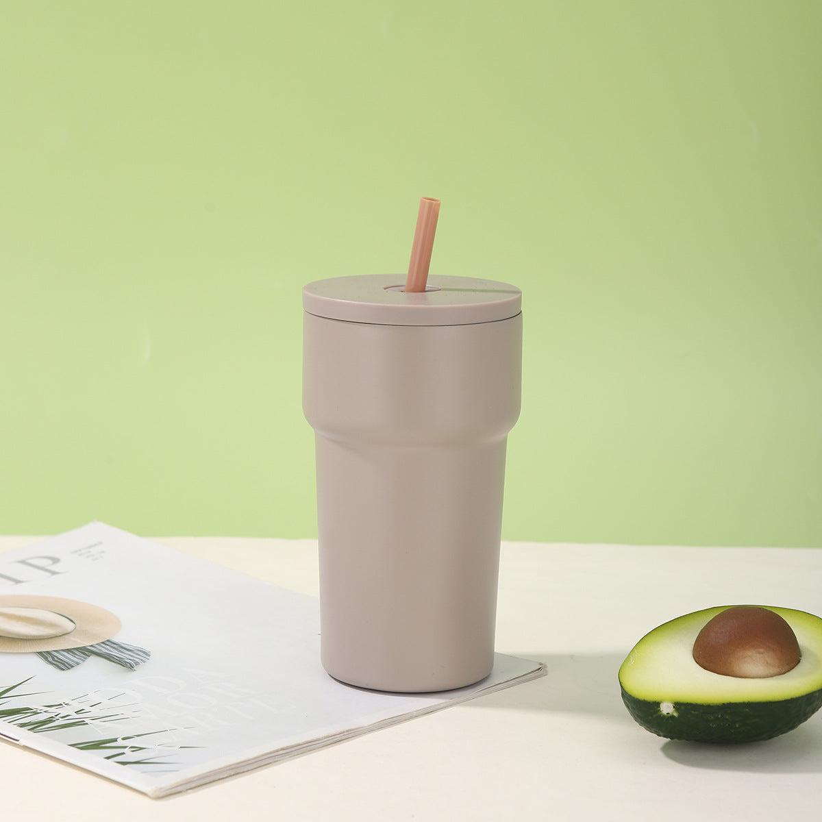 Vaso térmico unisex con tapa antipolvo y pajita