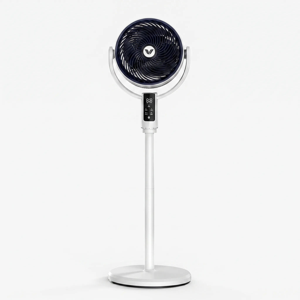 Ventilador de pie de plástico | Carcasa blanca con mando a distancia | Diez velocidades y oscilación de 90 grados