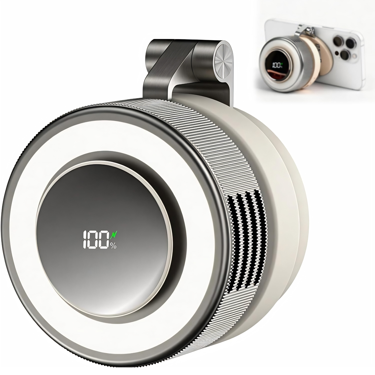 Ventilador magnético compacto con refrigeración de 360 grados y luz LED portátil