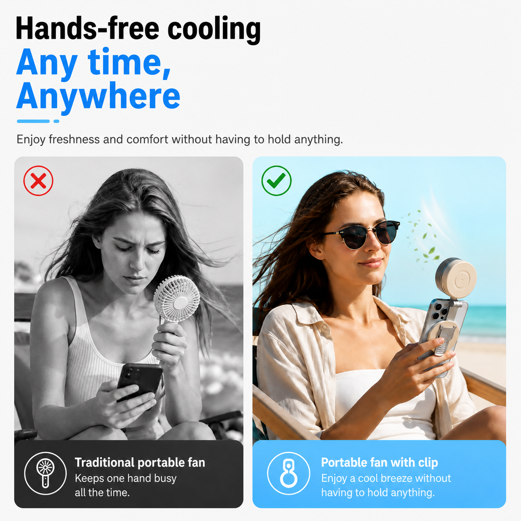 Ventilador magnético compacto con refrigeración de 360 grados y luz LED portátil