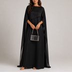 Vestido largo de mujer con capa drapeada | Vestido de noche hasta el suelo