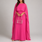 Vestido largo de mujer con capa drapeada | Vestido de noche hasta el suelo