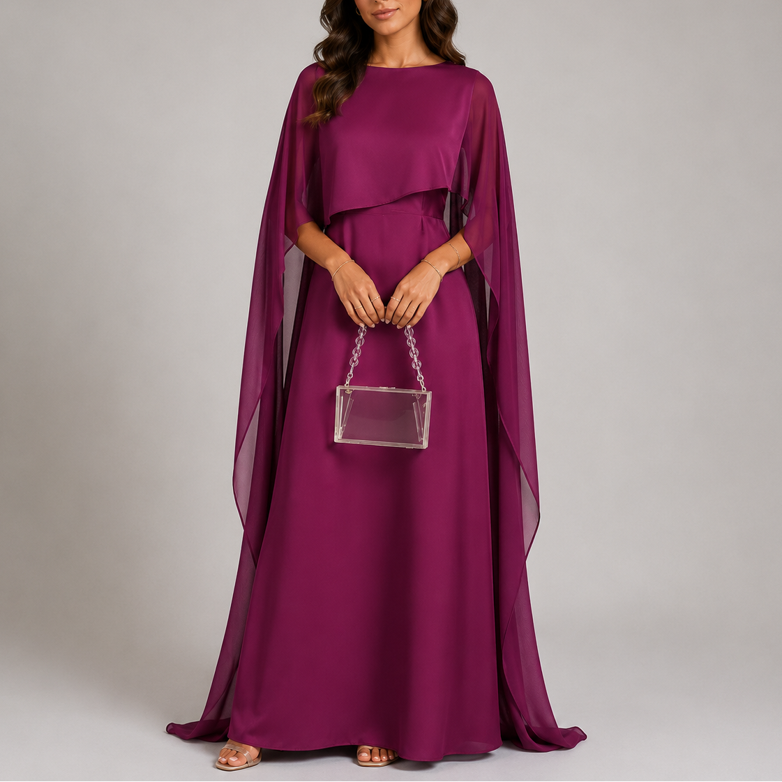 Vestido largo de mujer con capa drapeada | Vestido de noche hasta el suelo