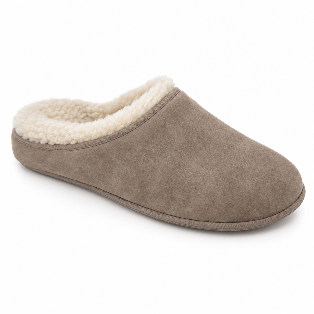 Zapatillas de ante taupe para hombre con forro de borreguito sintético