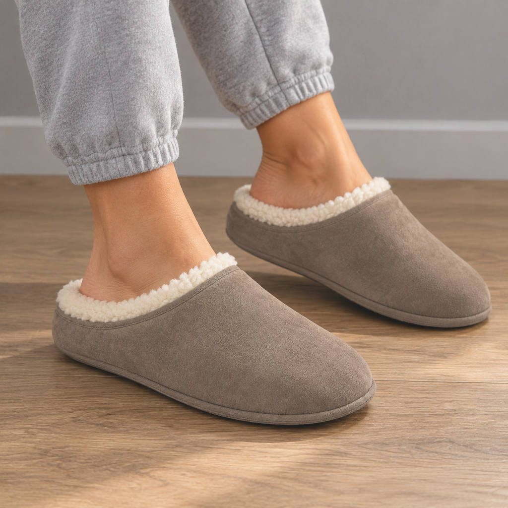 Zapatillas de ante taupe para hombre con forro de borreguito sintético