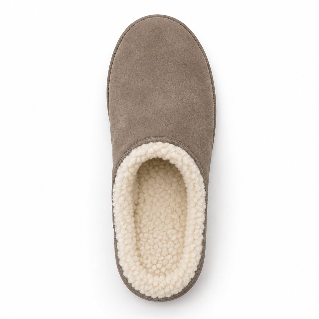 Zapatillas de ante taupe para hombre con forro de borreguito sintético