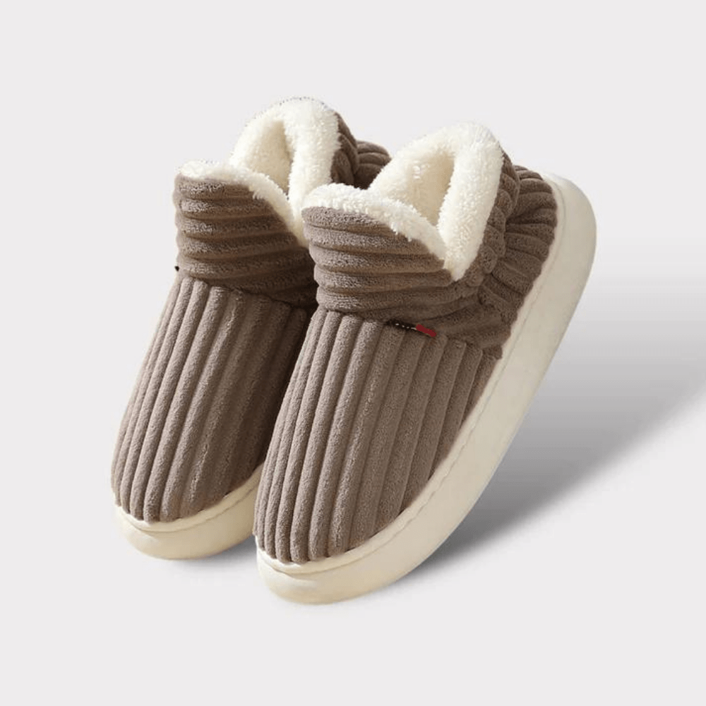 Zapatillas de estar por casa forradas de felpa, zapatillas de invierno con talón cerrado en tejido acanalado y suela gru