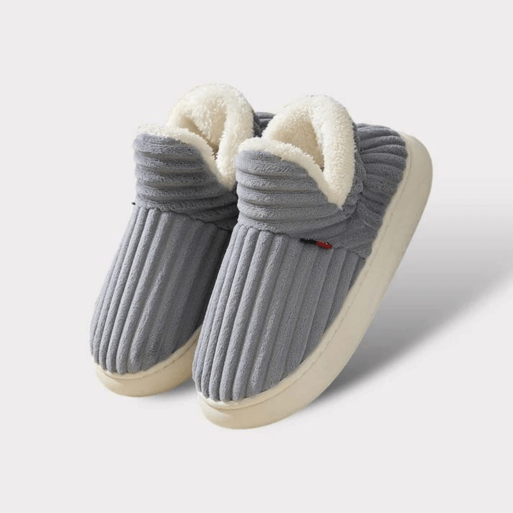 Zapatillas de estar por casa forradas de felpa, zapatillas de invierno con talón cerrado en tejido acanalado y suela gru
