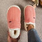 Zapatillas de estar por casa forradas de felpa, zapatillas de invierno con talón cerrado en tejido acanalado y suela gru
