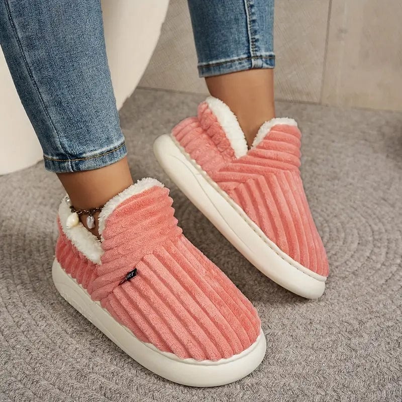 Zapatillas de estar por casa forradas de felpa, zapatillas de invierno con talón cerrado en tejido acanalado y suela gru