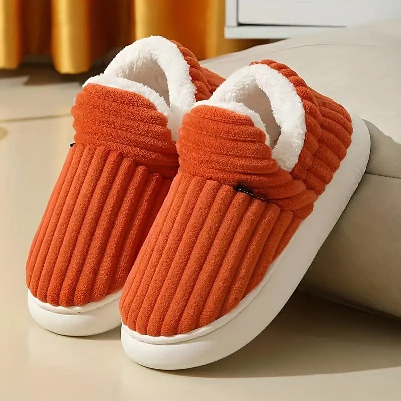 Zapatillas de estar por casa forradas de felpa, zapatillas de invierno con talón cerrado en tejido acanalado y suela gru