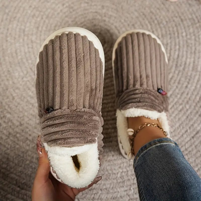 Zapatillas de estar por casa forradas de felpa, zapatillas de invierno con talón cerrado en tejido acanalado y suela gru