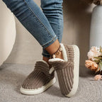 Zapatillas de estar por casa forradas de felpa, zapatillas de invierno con talón cerrado en tejido acanalado y suela gru