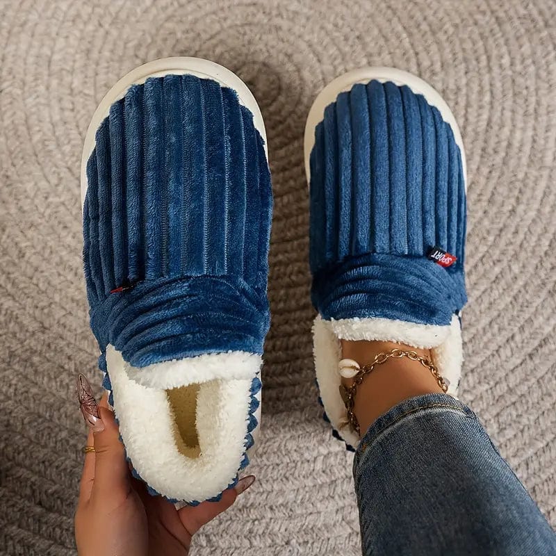 Zapatillas de estar por casa forradas de felpa, zapatillas de invierno con talón cerrado en tejido acanalado y suela gru