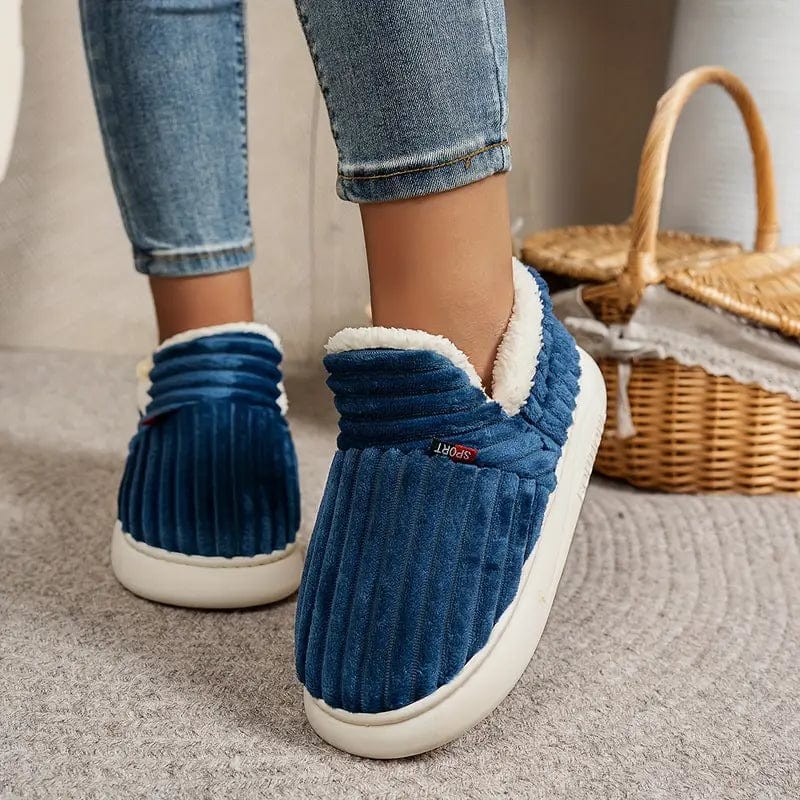 Zapatillas de estar por casa forradas de felpa, zapatillas de invierno con talón cerrado en tejido acanalado y suela gru