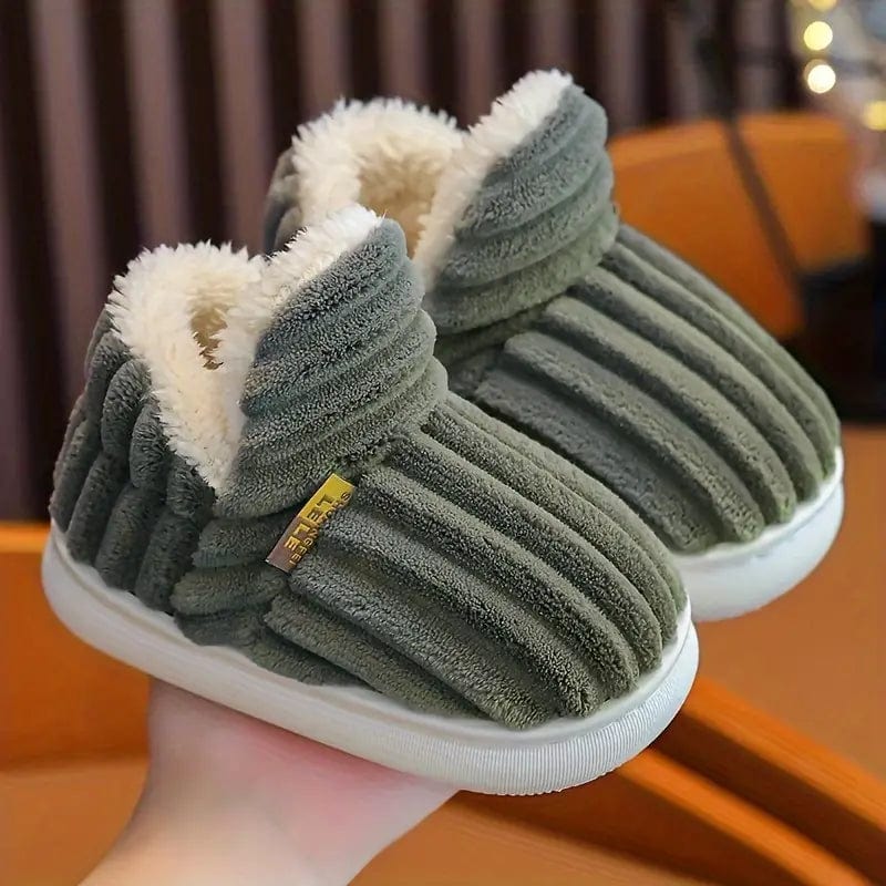 Zapatillas de estar por casa forradas de felpa, zapatillas de invierno con talón cerrado en tejido acanalado y suela gru