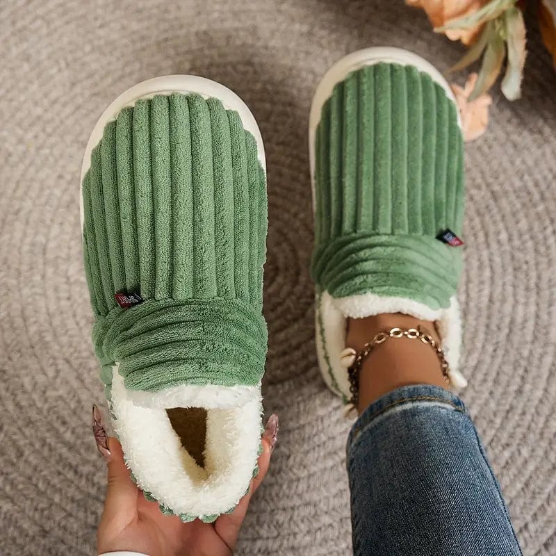 Zapatillas de estar por casa forradas de felpa, zapatillas de invierno con talón cerrado en tejido acanalado y suela gru