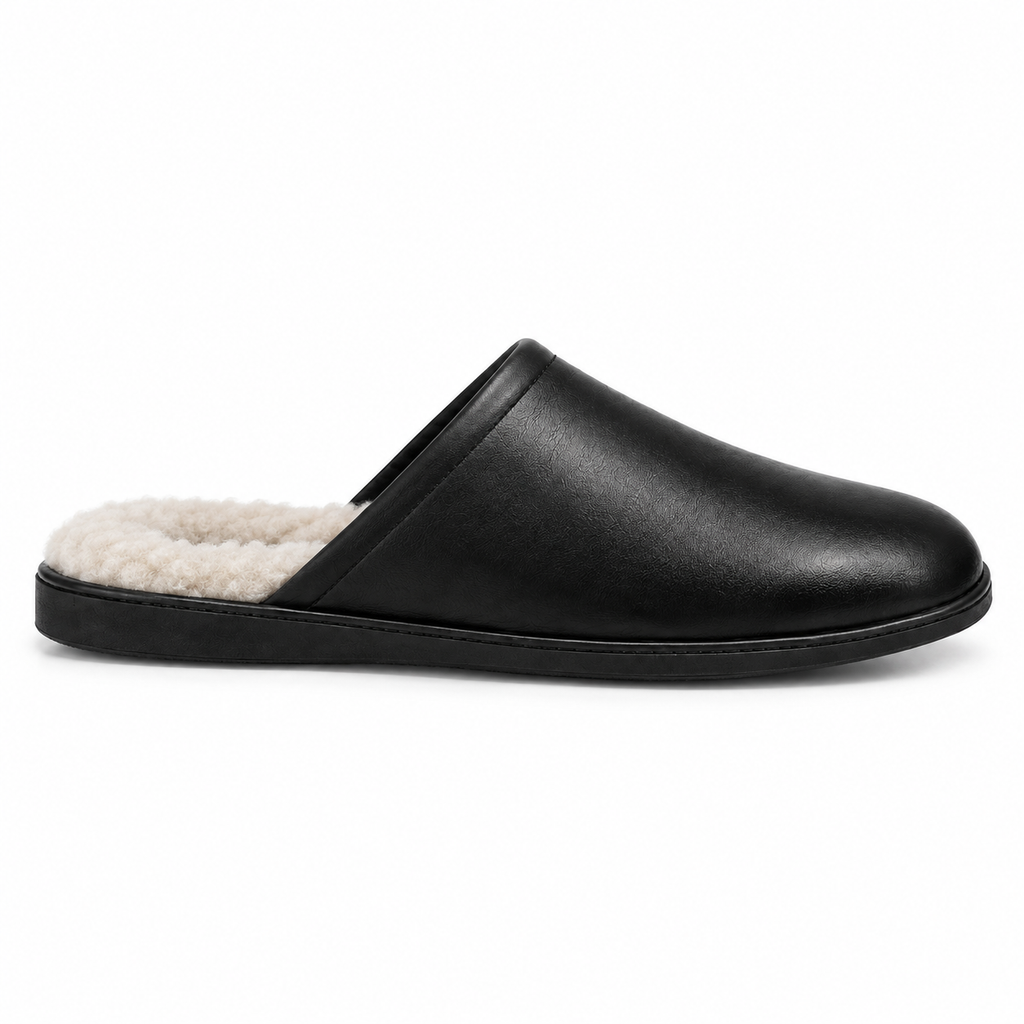 Zapatillas de estar por casa para hombre con forro de pelo sintético negras de interior