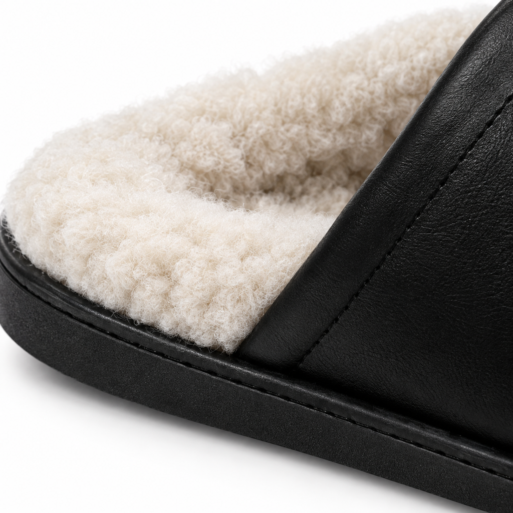 Zapatillas de estar por casa para hombre con forro de pelo sintético negras de interior