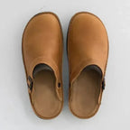Zuecos cerrados de efecto piel con hebilla lateral, sin cordones, plantilla acolchada, para hombre y mujer, beige, marró