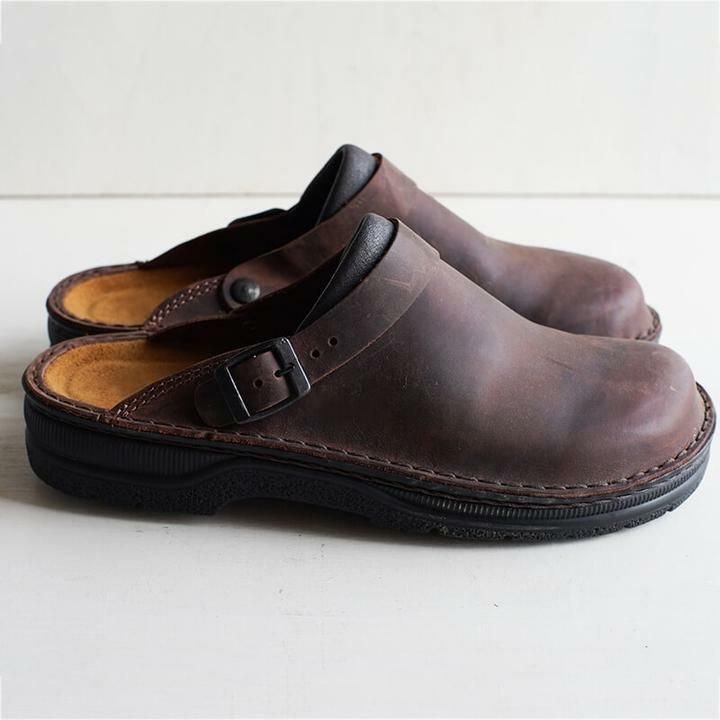 Zuecos cerrados de efecto piel con hebilla lateral, sin cordones, plantilla acolchada, para hombre y mujer, beige, marró