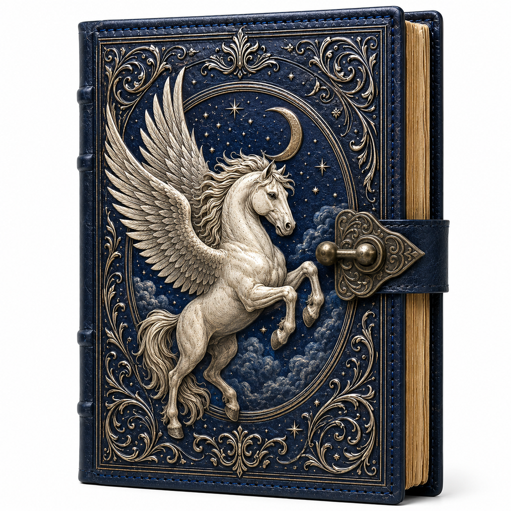 Cuaderno Místico Pegaso Celestial y Cielo Estrellado con Cierre Metálico Vintage