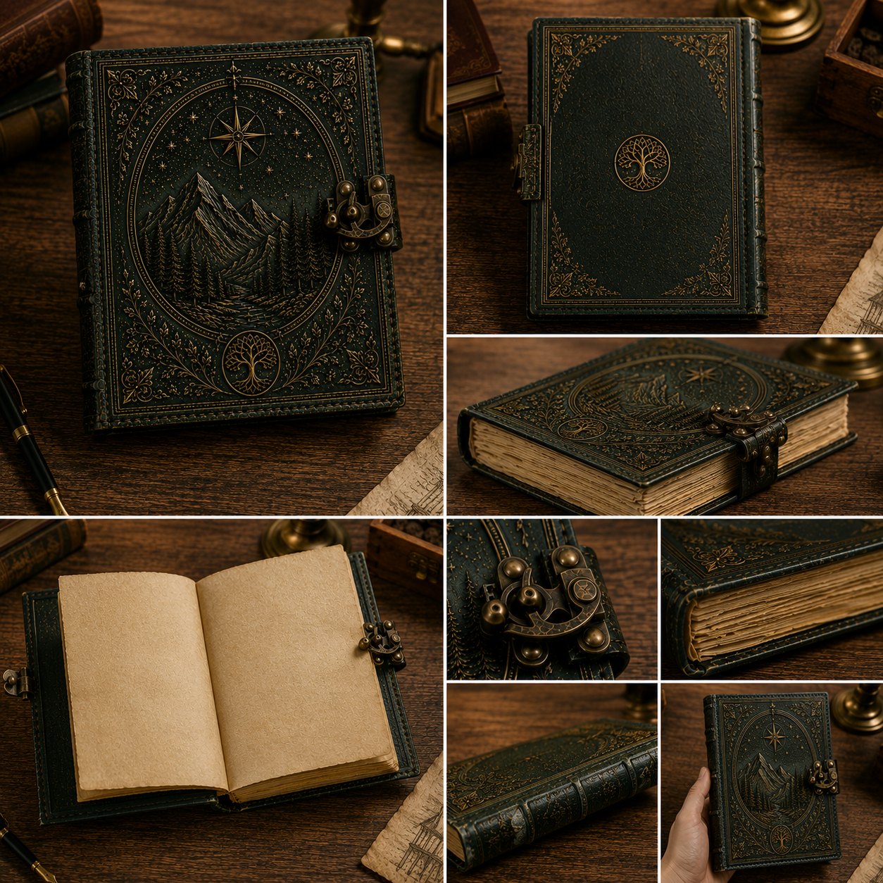 Cuaderno Vintage Bosque de Montaña y Árbol de la Vida con Cierre Metálico Decorativo