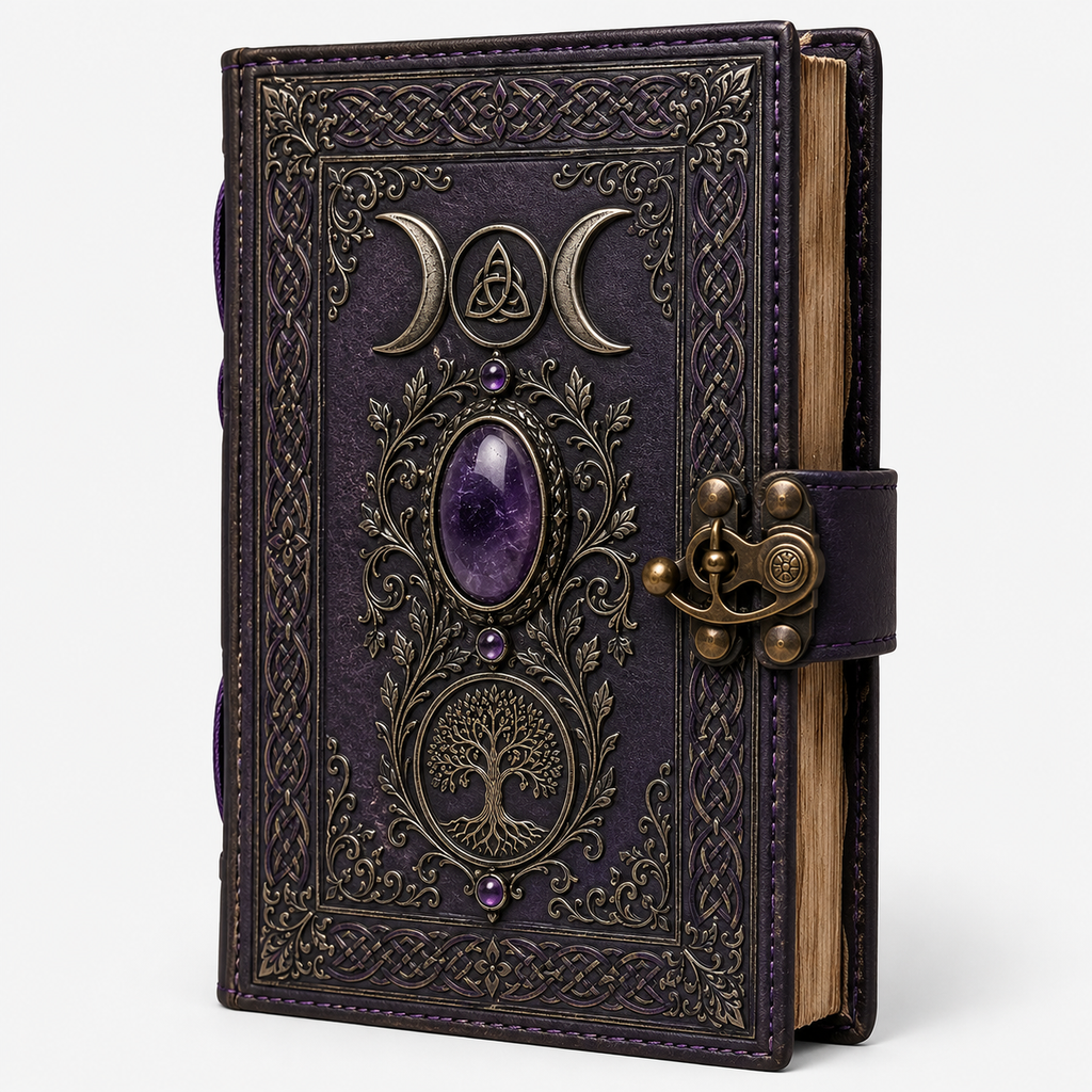 Cuaderno Místico Triple Luna con Árbol de la Vida y Amatista Decorativa