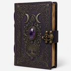 Cuaderno Místico Triple Luna con Árbol de la Vida y Amatista Decorativa