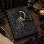 Cuaderno Místico Lobo Celestial bajo la Luna con Cierre Metálico Vintage