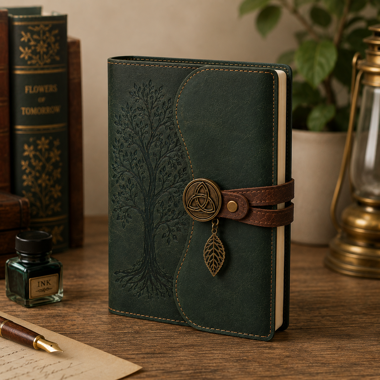 Cuaderno Místico Árbol de la Vida Celta con Cierre Vintage y Colgante Decorativo
