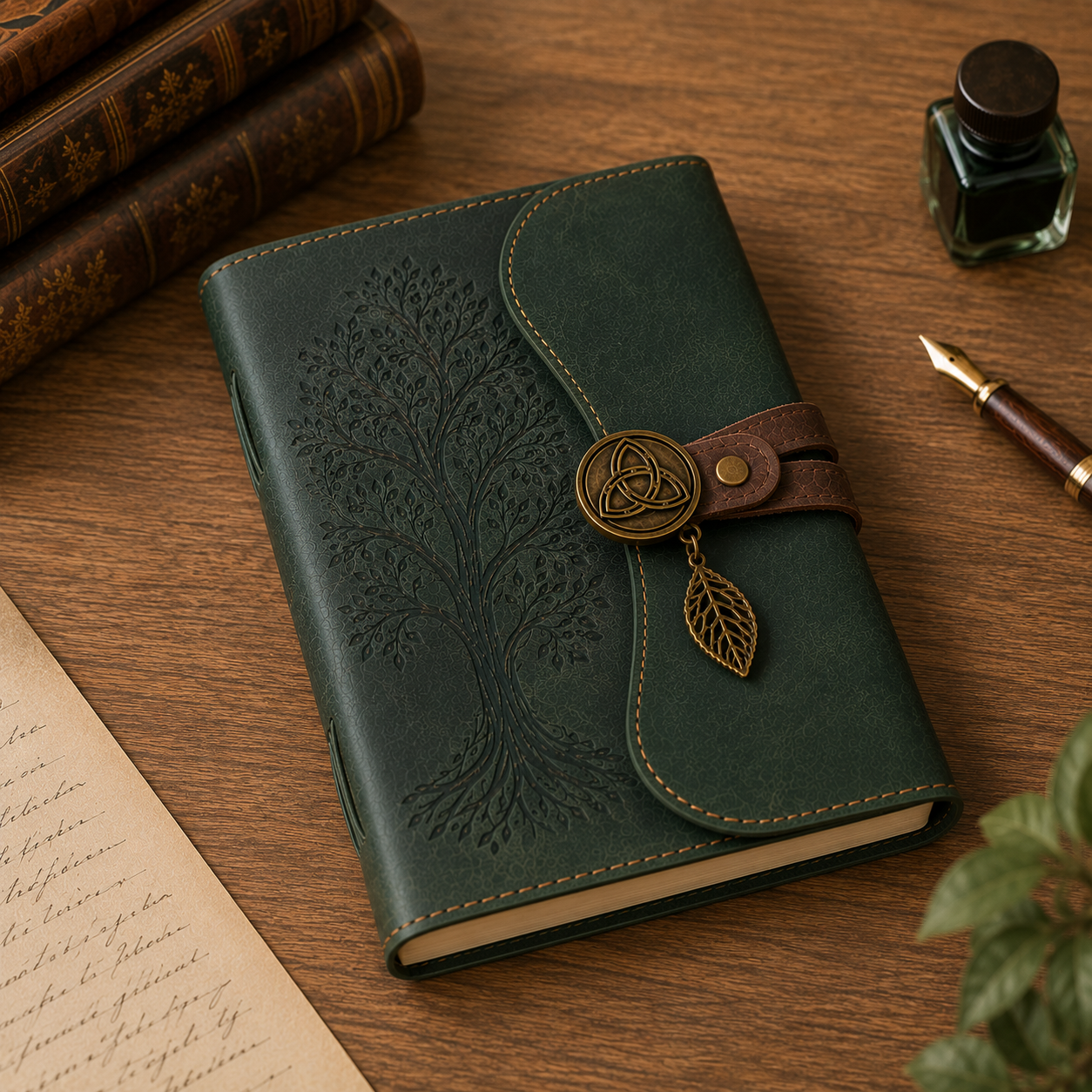 Cuaderno Místico Árbol de la Vida Celta con Cierre Vintage y Colgante Decorativo