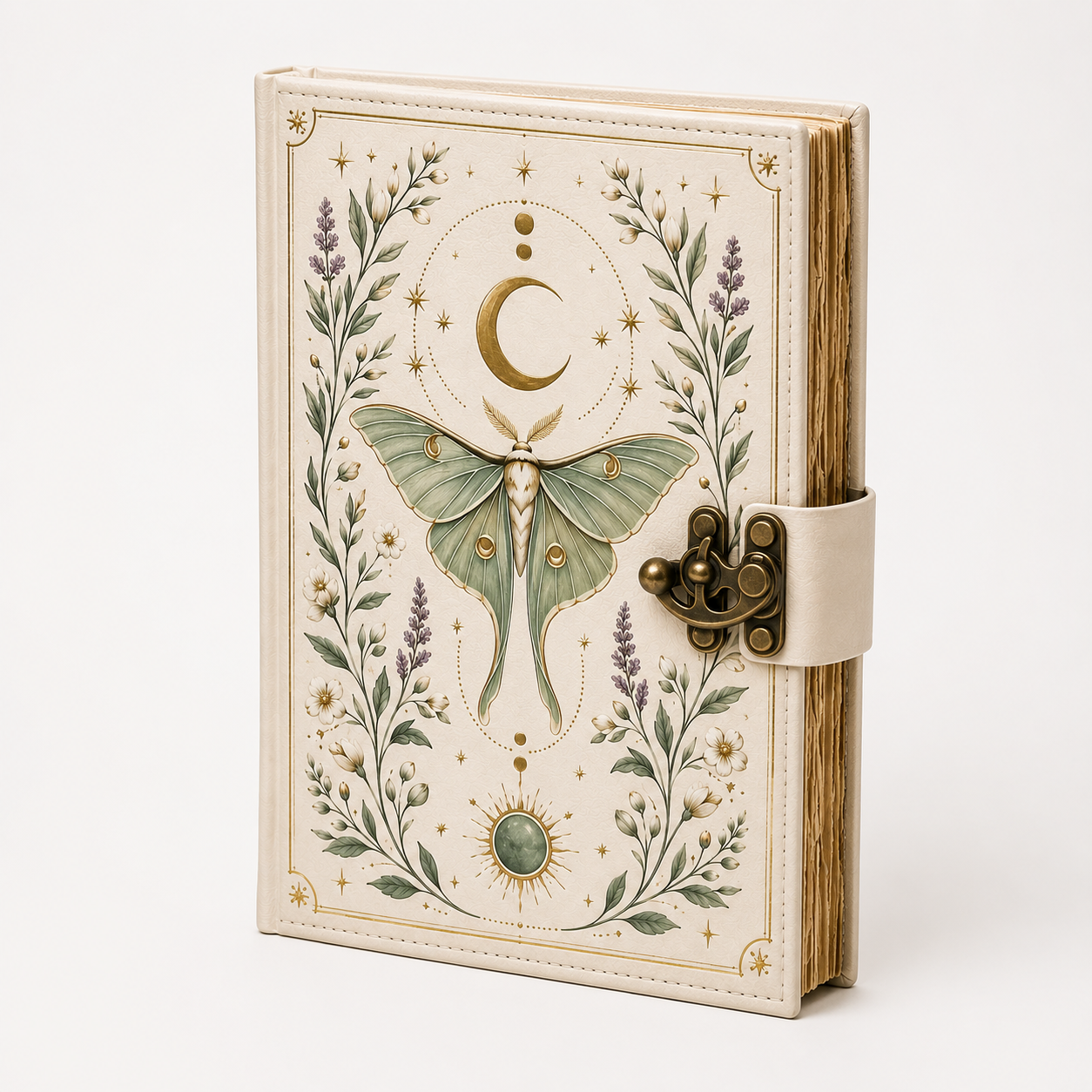 Cuaderno Místico Luna Celestial con Polilla Lunar y Cierre Metálico Vintage
