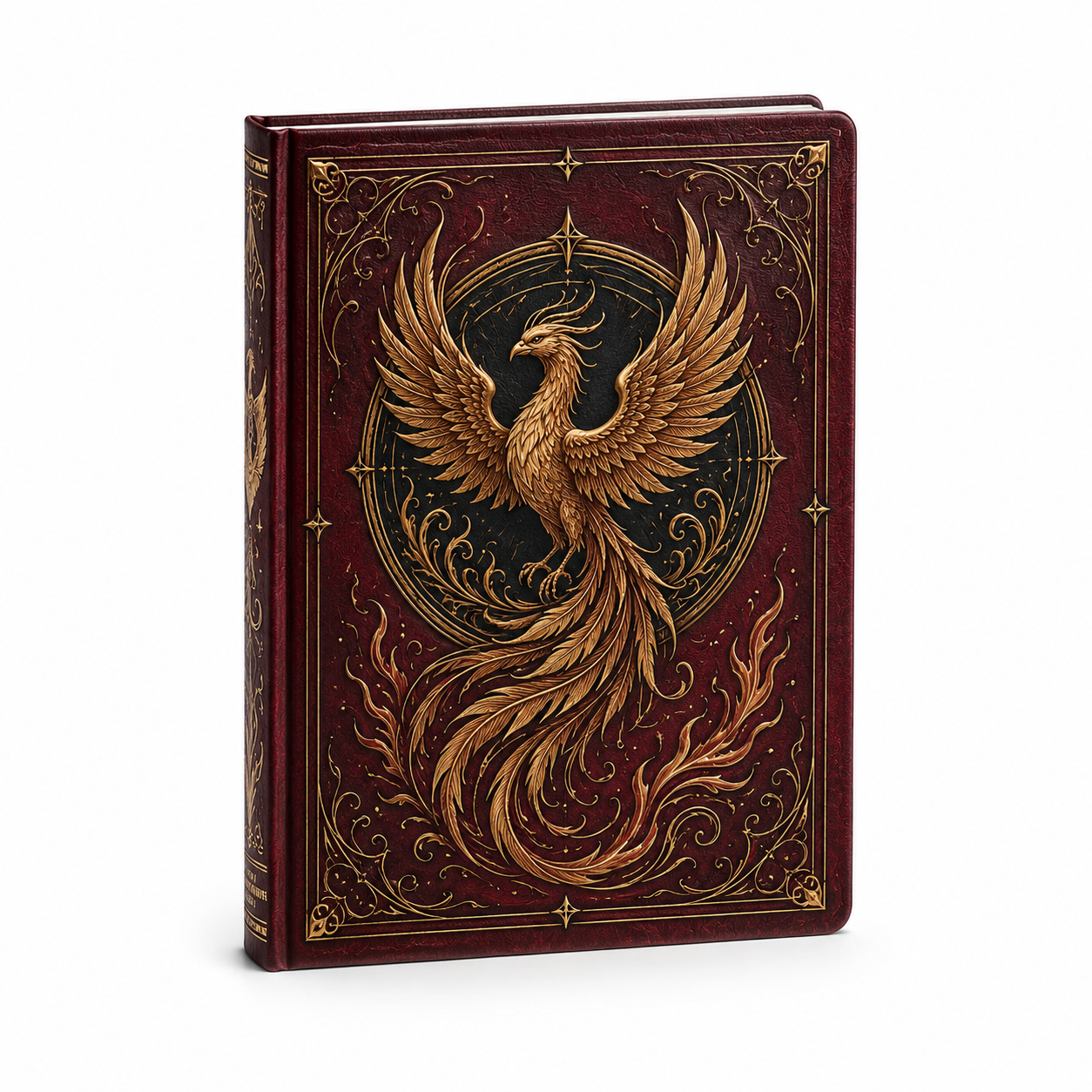 Cuaderno Místico Fénix Dorado con Cubierta Vintage Ornamentada