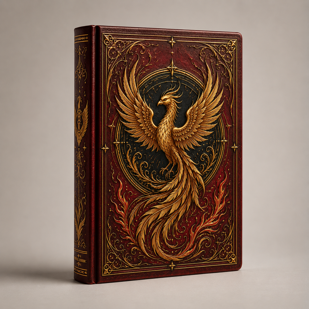 Cuaderno Místico Fénix Dorado con Cubierta Vintage Ornamentada