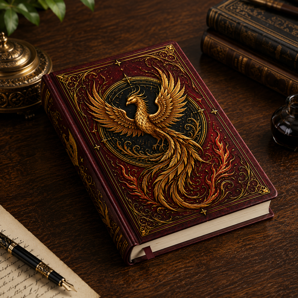 Cuaderno Místico Fénix Dorado con Cubierta Vintage Ornamentada