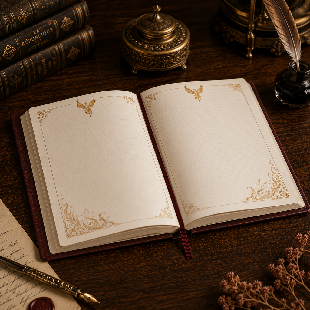 Cuaderno Místico Fénix Dorado con Cubierta Vintage Ornamentada