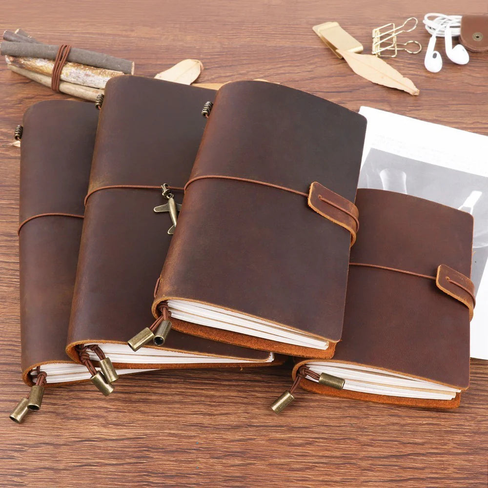 Cuaderno de viaje de cuero recargable – formato portátil, libreta con recambio de hojas